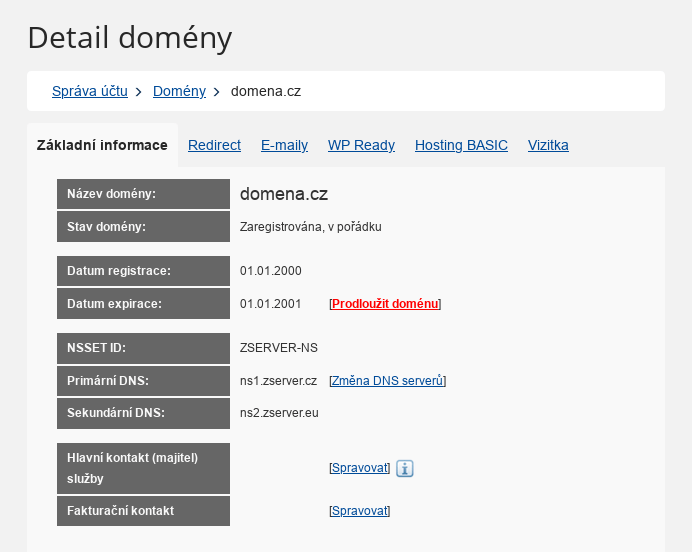 Forpsi - nastavení NSSET u .cz domén - výběr domény