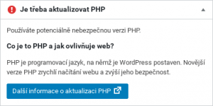 Wordpress - php verze - varování